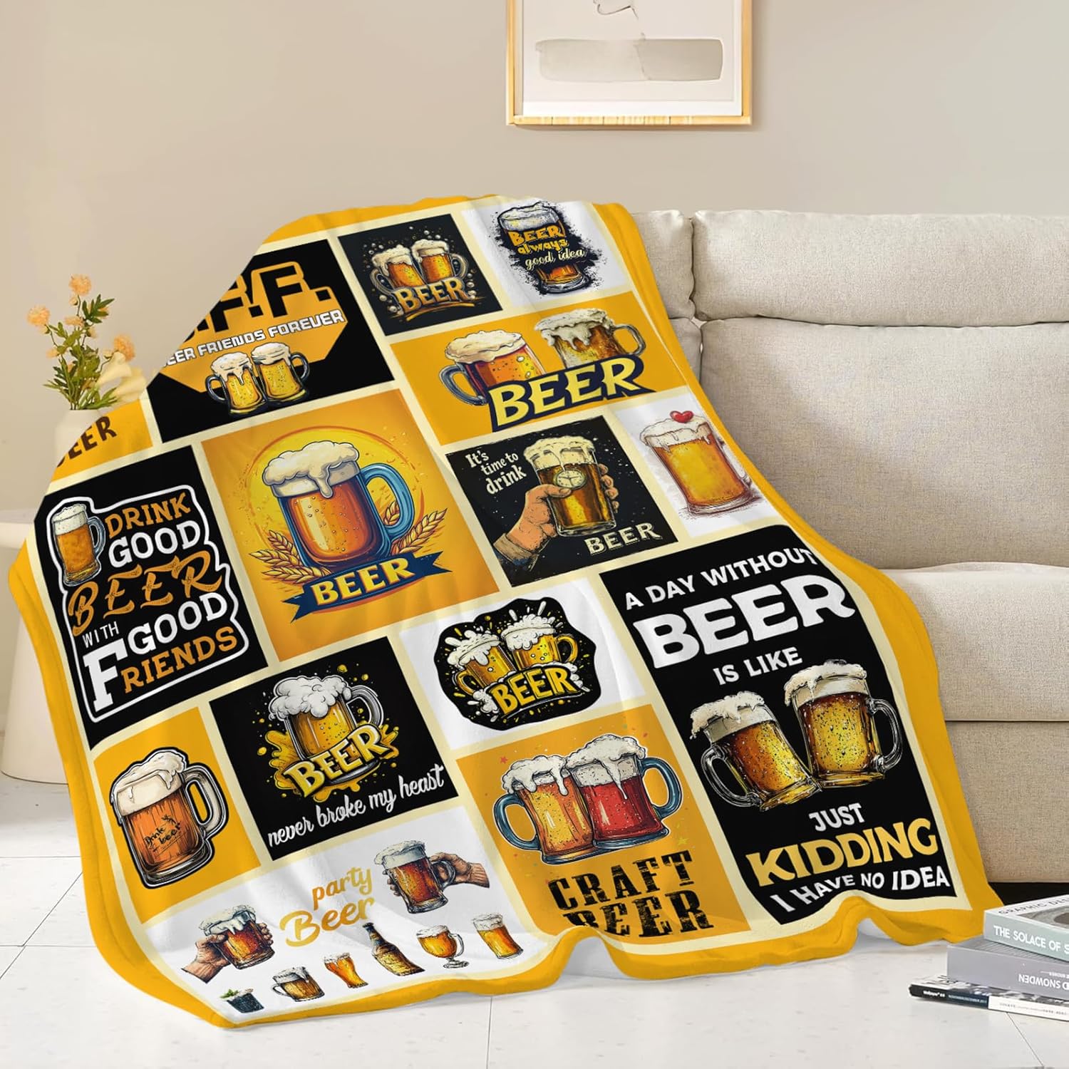 Beer Blanket Drink Beer Throw Blanket Gifts for Adults Women Man Super Soft Cozy Plush Fluffy Fuzzy Fleece Blanket Decor 50''X60''