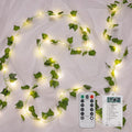 Indoor String Lights, 33ft Artificial Vine with 100 LED Fairy Lights, Battery Operated, Remote Control, 8 Lighting Modes, Green Leaf Decor