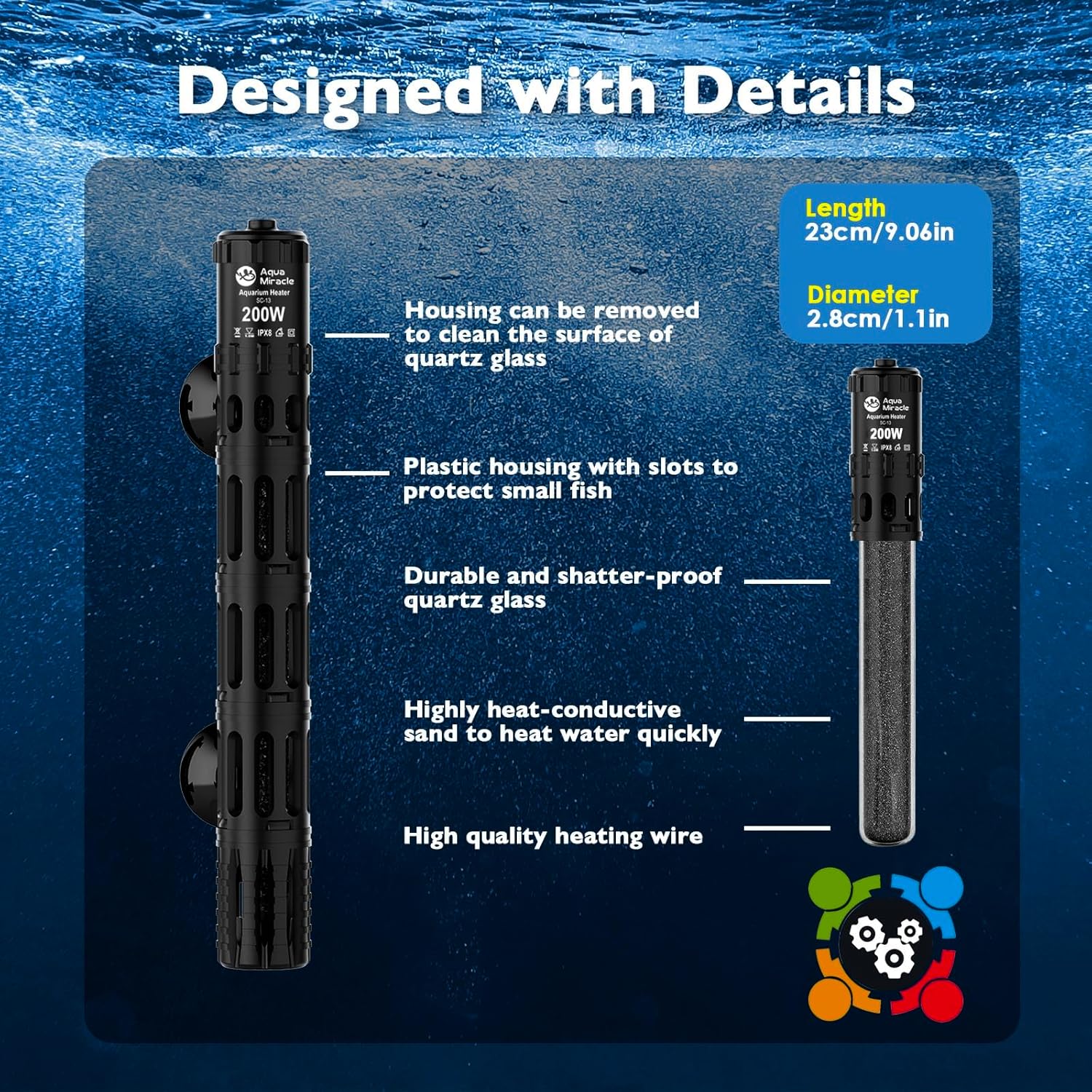 AquaMiracle Aquarium Heater with LED Digital Display Thermostat, Adjustable Fish Tank Heater with Protective Housing, Fish Heaters Turtle Tank Heaters for 20-40 Gallon Tanks(200W)
