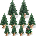 Libima 10 Pieces Tabletop Mini Christmas Tree 15.7" 11.8" 7.9" Artificial Green Xmas Pine Tree Christmas Decorations for Home Miniature Trees with Linen Base for Dining Kitchen Desk Home