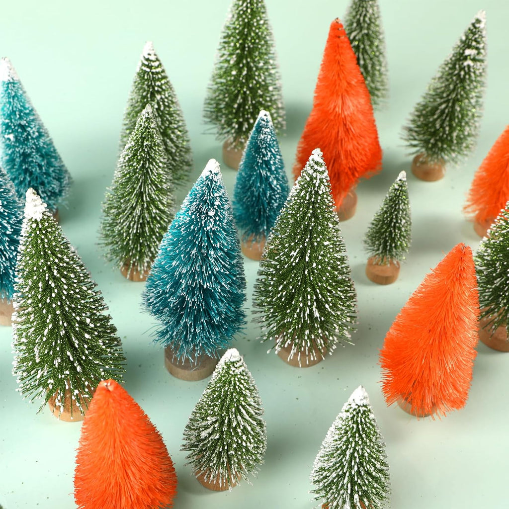 8 Pcs Artificial Mini Christmas Trees, Miniature Pine Trees Sisal Trees with Wood Base Tabletop Christmas Tree for Christmas Xmas Holiday New Year (Orange, 8 pcs)