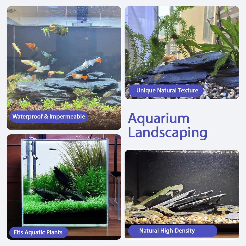 Fish Tank Rocks 20lb Natural Slate Rocks 2-8 Inches Black Stones for Tank Decoration Terrarium Reptile Aquascaping Amphibian Vivariums Paludarium Garden Landscaping
