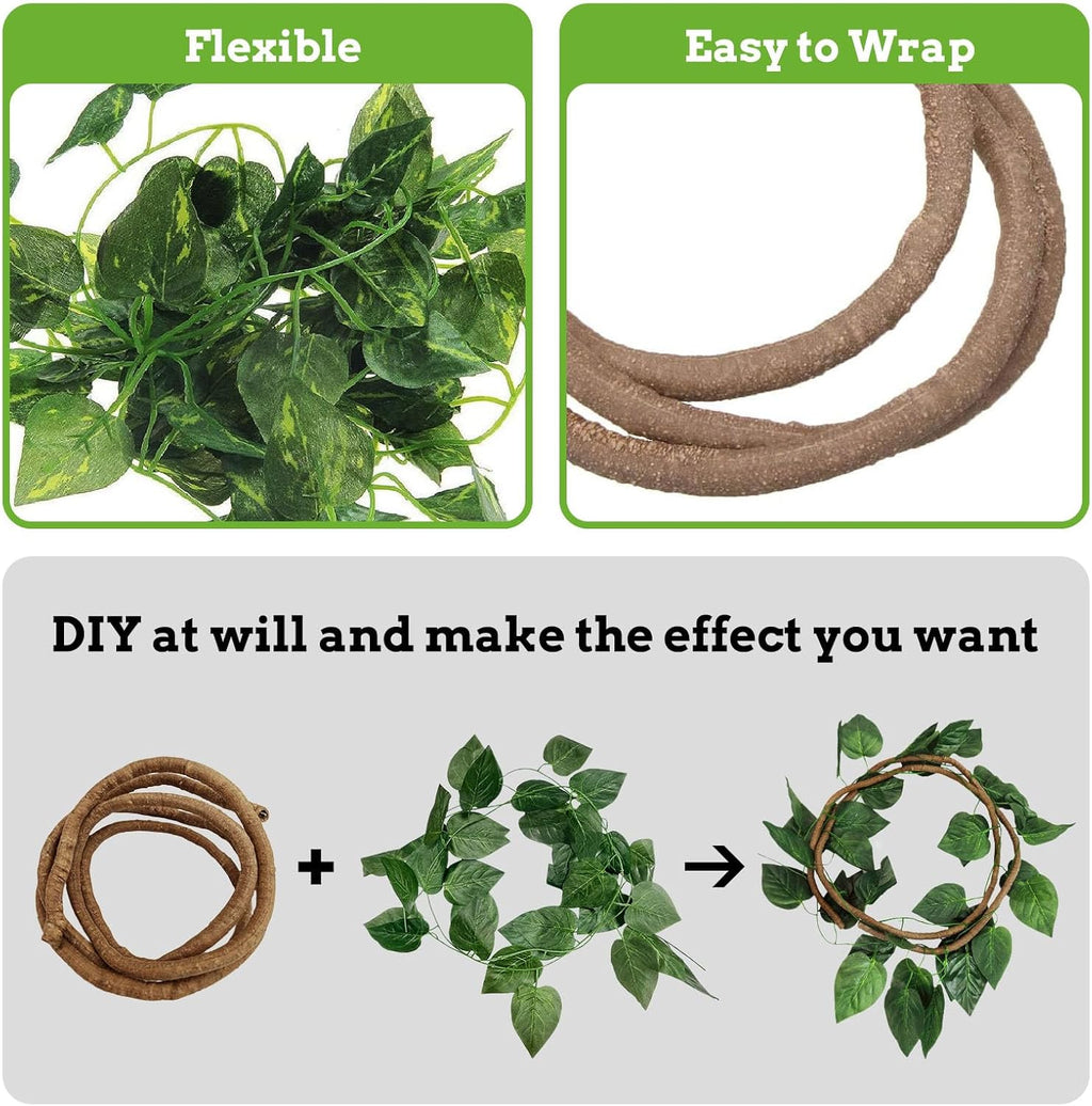 PINVNBY 14 PCS Reptile Plants Sets, Bearded Dragon Hammock, Terrarium Hanging Plant Vines Artificial Leaves, Reptile Habitat Climbing Decorations for Chameleons, Lizards, Geckos, Snakes