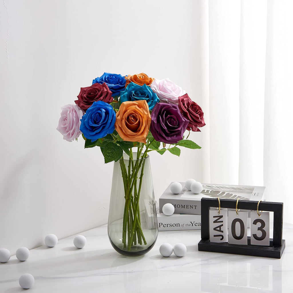 Artificial Rose 10pcs Open Flower Bouquet Faux Rose Stems for Wedding Arrangement, Bridal Bouquet, Centerpiece, Fake Faux Silk Flowers (Orange Terracotta)