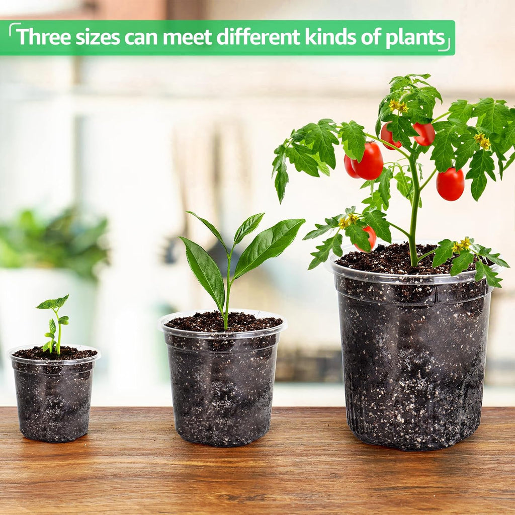 30 Packs 6.7/5/4 Inch Reinforced Clear Nursery Pots with Drainage Hole, Transparent Variety Pack Plastic Plant Pot Seedling Planter for Vegetable Propagation, Root Cutting, Seed Starting