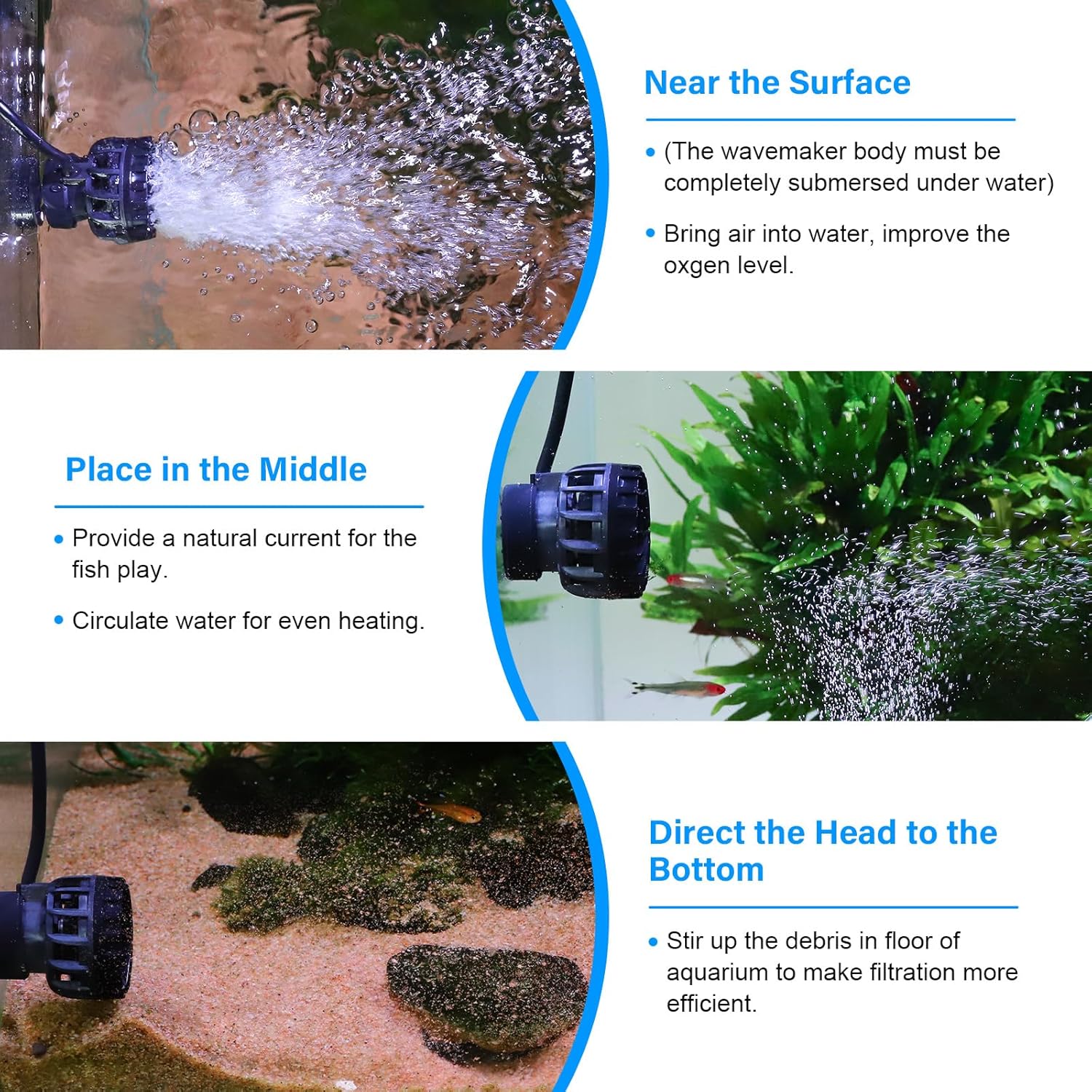 hygger Aquarium Wave Maker for 10-20 Gallon Fish Tanks, Adjustable DC Power Heads for Aquarium with Controller, Aquarium Circulation Pump With Magnetic Base for Saltwater Freshwater Tank 790 GPH