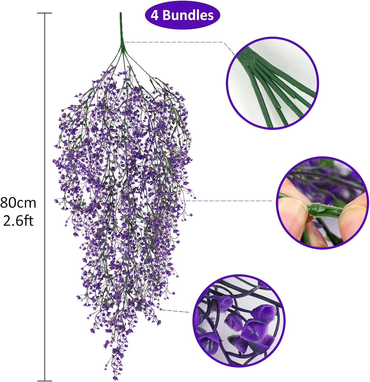 RECUTMS 4pcs Artificial Hanging Plants Indoor Fake Hanging Plants Wall Purple Faux Ferns for Home Garden Wedding Party Indoor Outdoor Decorations