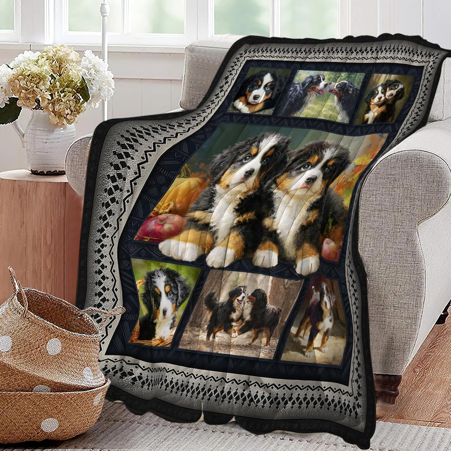 Bernese Mountain Dog Blanket Cute Dogs Animal Throw Blankets Gifts for Girls Boys Kids Dog Lover Soft Cozy Fleece Plush for Couch Sofa Bed 80"x60"