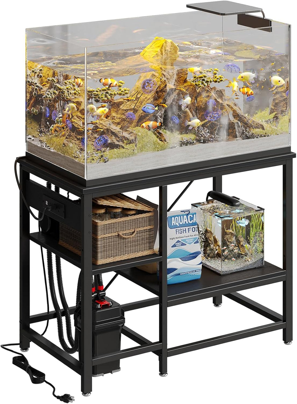 Bestier 40-50 Gallon Fish Tank Stand with Power Outlet, 36x19 Metal Aquarium Stand, 6-Leg Reptile Tank Stand with 3-Tier Adjustable Storage Shelves, 660LBS Capacity, Black Oak