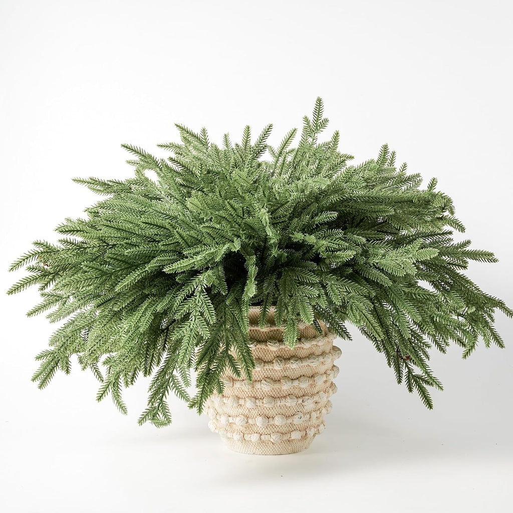 DN DECONATION Artificial Christmas Norfolk Pine Stems, Faux Pine Branches 22.4" 12PCS - Real Touch PE Greenery Fake Pine Needles for Vase Arrangements, Winter, Holiday Indoor Outdoor Home Decor