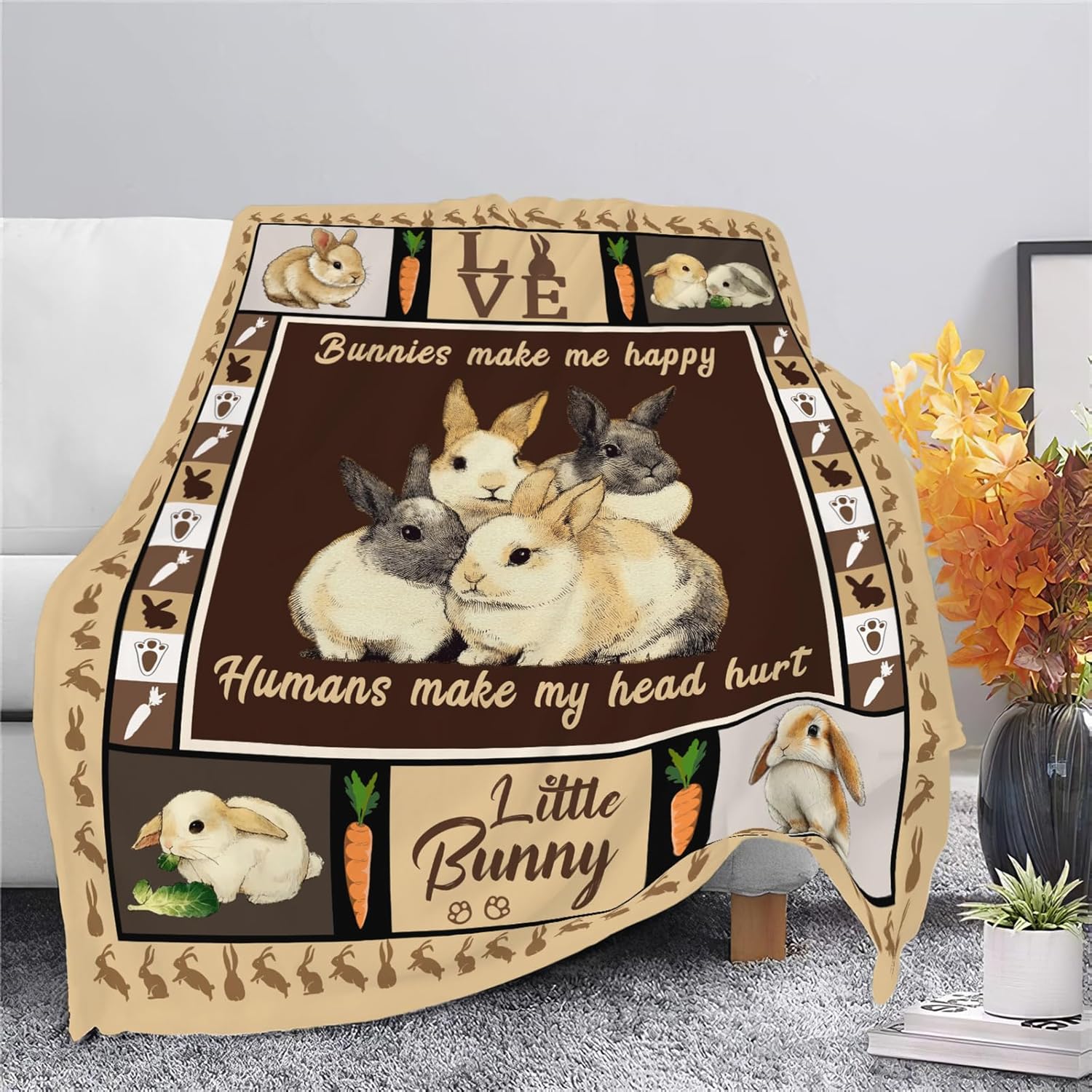 Bunny Throw Blanket Rabbit Bunny Stuff Gifts for Kids Girls Boys Adults Women Men Soft Cozy Warm Plush Fluffy Fuzzy Fleece Blanket 50''X60''