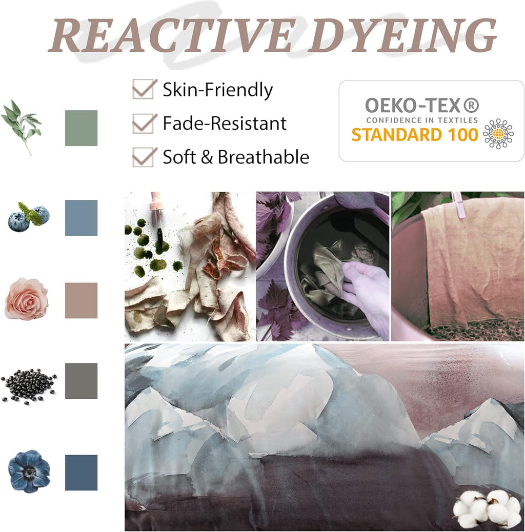 MILDLY 100% Long-Staple Cotton Duvet Cover Set Abstract Gray Pink Marble Pattern Printed Comforter Cover 3pcs, Ultra Soft & Breathable Bedding Set