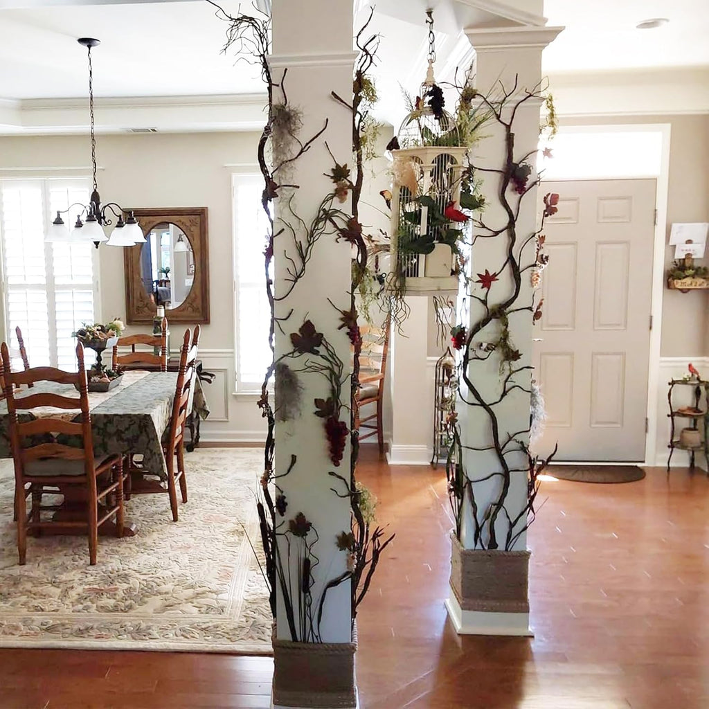 1Pcs 71inch Bendable Artificial Floral Grapevine Garland Fake Realistic Woody Tree Branches Plants Twigs Stems Trunk with Moss for Outdoor Mantel Wall Hanging Garden Halloween Jungle Room Decoration
