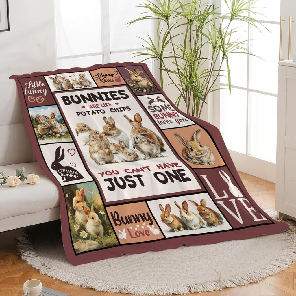 Bunny Throw Blanket Rabbit Bunny Stuff Gifts for Kids Girls Boys Adults Women Men Soft Cozy Warm Plush Fluffy Fuzzy Fleece Blanket 40''X50''