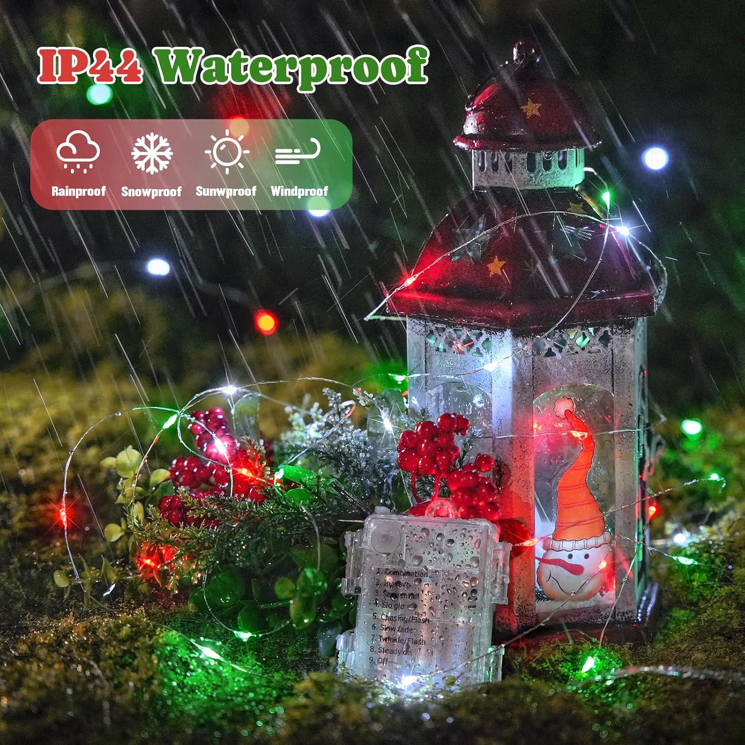 JMEXSUSS 2 Pack Christmas Fairy Lights Battery Operated with Remote, Total 200 LED 66ft Battery Powered Twinkle String Lights for Bedroom Tree Mantel Wall Ceiling Christmas Decor, Red White and Green