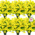 Ouddy Decor 24 Bundles Artificial Flowers for Outdoors Decoration Fake Silk Morning Glory Flowers Faux Eucalyptus Plants UV Resistant for Porch Patio Garden Spring Summer Home Decor, Yellow
