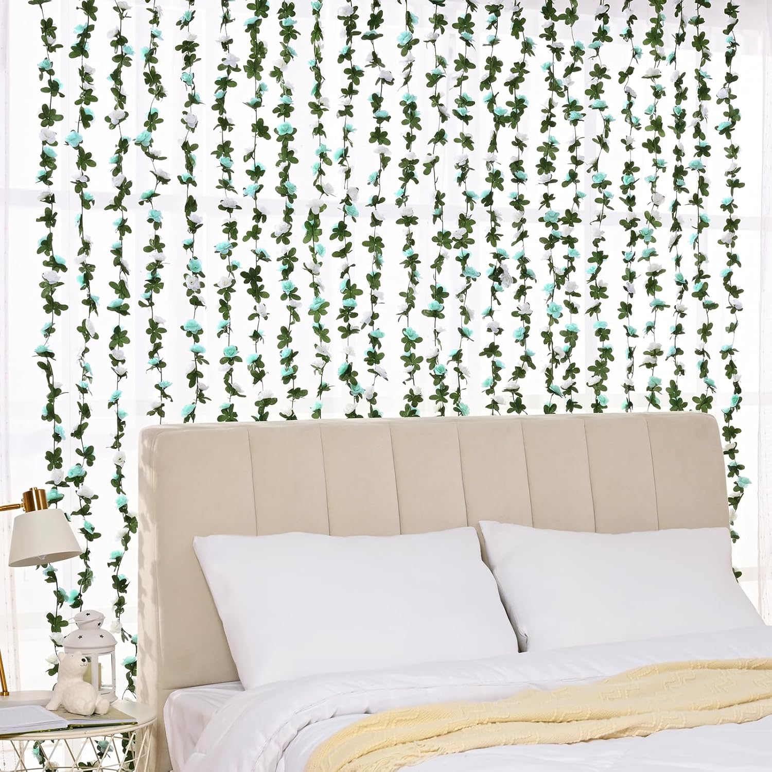 BLEUM CADE 12Pcs 98.4Ft Flower Garland Artificial Rose Vines for Bedroom, Cute Fake Hanging Flower Vines Floral Garland Decorations for Wedding Party Wall Room Decor Aesthetic