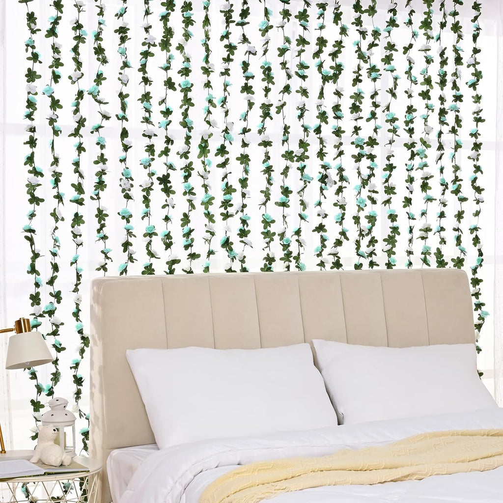 BLEUM CADE 2Pcs 16.4Ft Flower Garland Artificial Rose Vines for Bedroom, Cute Fake Hanging Flower Vines Floral Garland Decorations for Wedding Party Wall Room Decor Aesthetic
