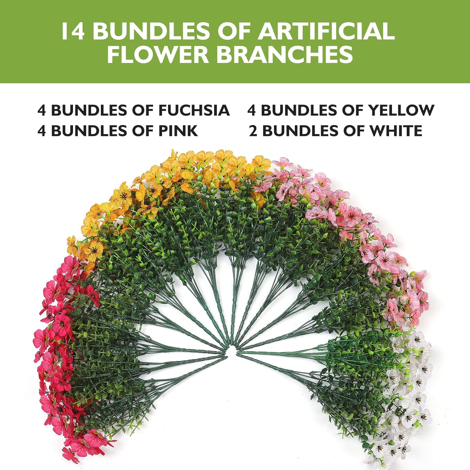 14 Bundles Artificial Flowers UV Resistant for Patio Outdoors Fake Faux Silk Plants Realistic Plastic Flowers Indoors Porch Window Home Decoration (14, Mixed Fuchsia Yellow Pink White)