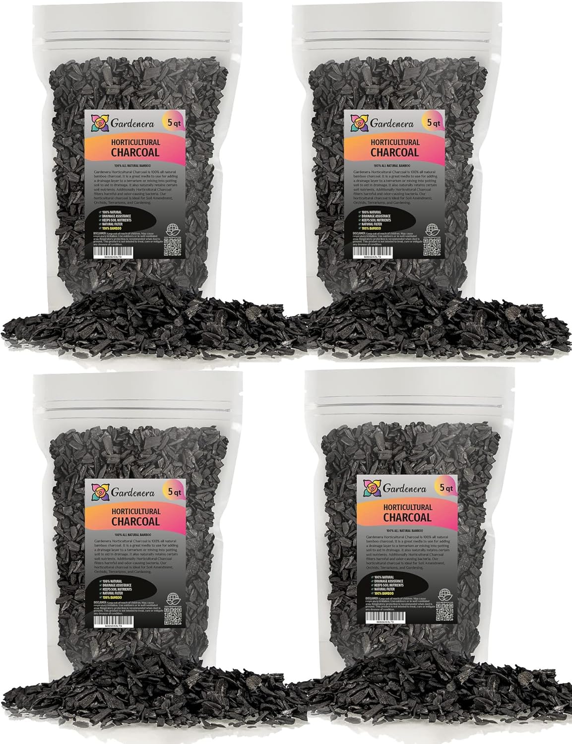 Gardenera - 20 Quart - Premium Horticultural Charcoal for Indoor Plants | Black Diamond Soil Amendment for Orchids, Terrariums, and Gardening (4 Bags of 5 Quart)