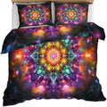 Colorful Mandala Duvet Cover Twin Size, Boho Dazzling Starry Bedding Set 2 Piece Kids and Adults Trippy Art Comforter Cover and 1 Pillow Sham with Zipper Closure
