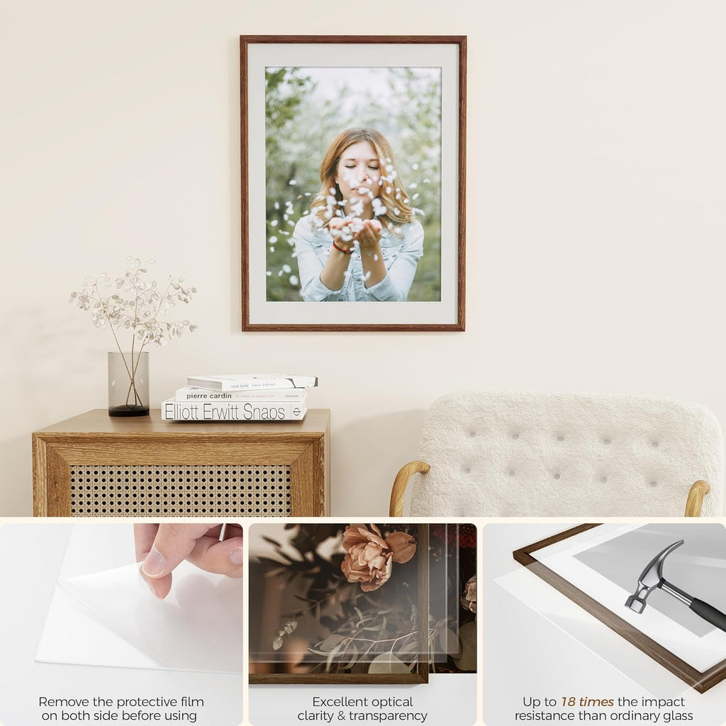 Fun Memories 19x27 Oak Picture Frame for Wall, 19x27 Frame with Matted to 16x21, Solid Wood Picture Frames for Wall Art Photo and Prints (Walnut, 1 Pack)