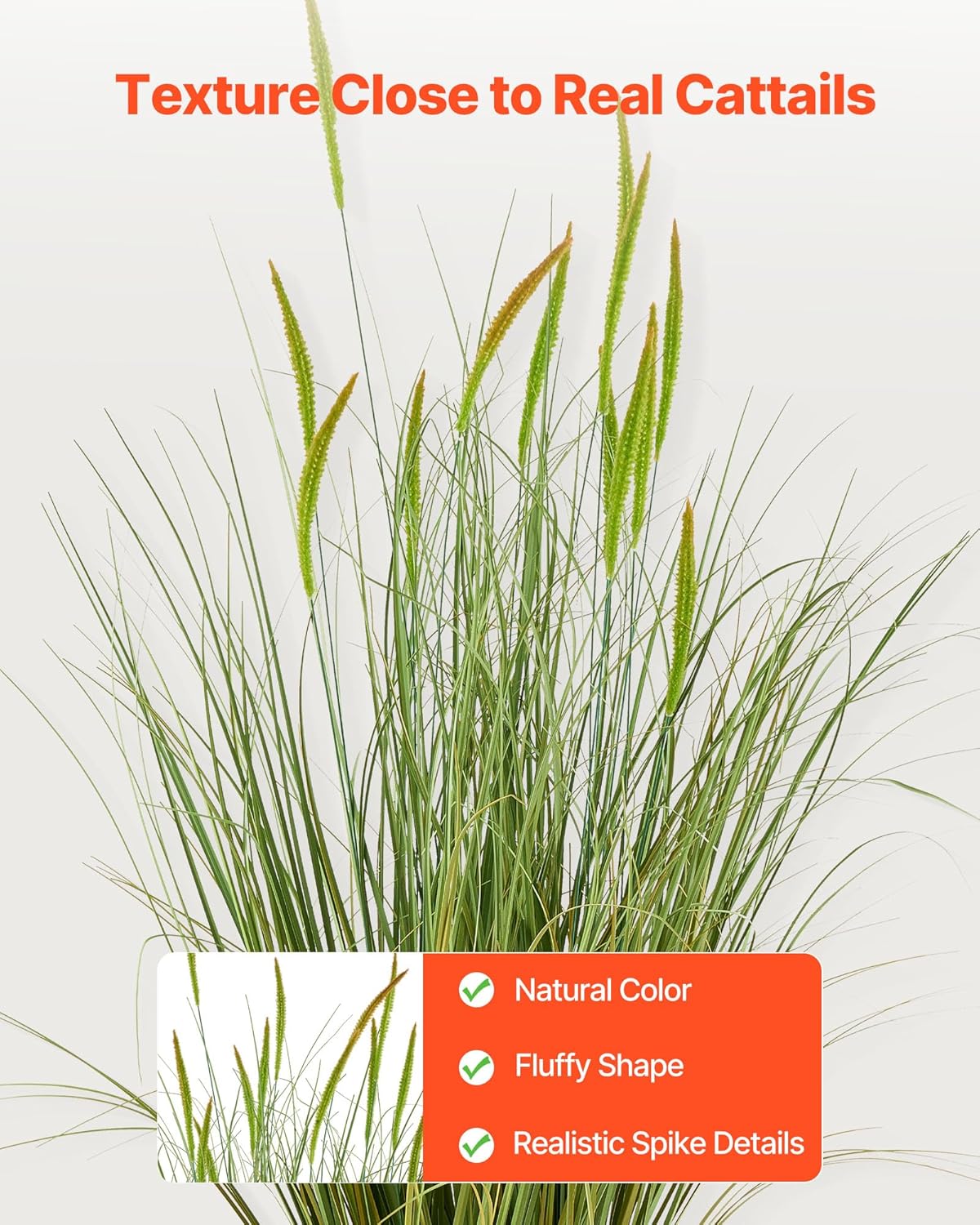 VEVOR Artificial Grass Plant, 2 Pack 35 inch Cattail Grass in Pot, Premium PVC Faux Fake Greenery Shrubs Plant for Indoor Outdoor House Home Garden Office Room Décor, Housewarming, Green