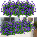 6 Bundles Outdoor Artificial Flowers UV Resistant Fake Boxwood Plants, Faux Plastic Greenery for Indoor Outside Hanging Plants Garden Porch Window Box Home Wedding Farmhouse Decor (Purple)