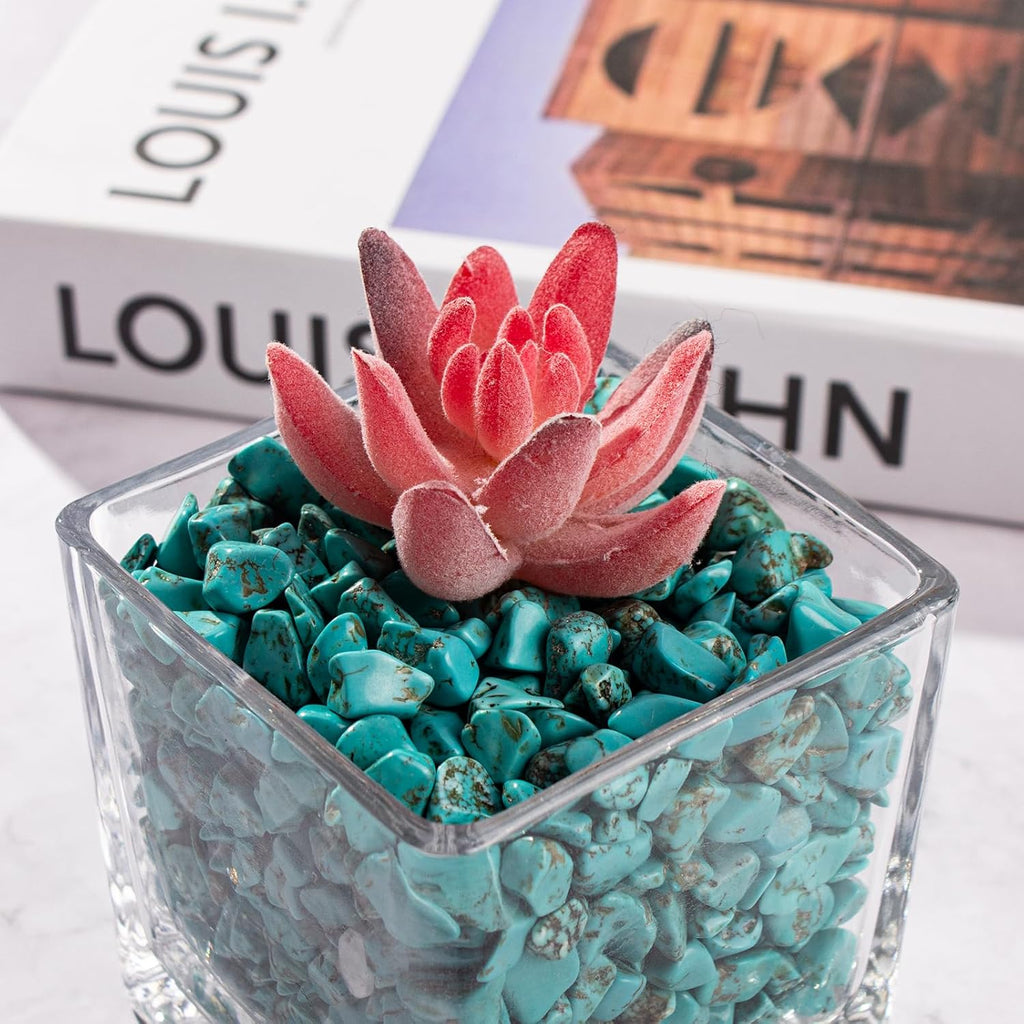0.5 Lb/230g Blue Howlite Turquoise Crushed Stone Crystal Chips Bulk, Aquarium Gravel Rocks Polished Tumbled Stones Marble for Vases Filler, Garden and Fish Tank Decoration - 7-9mm