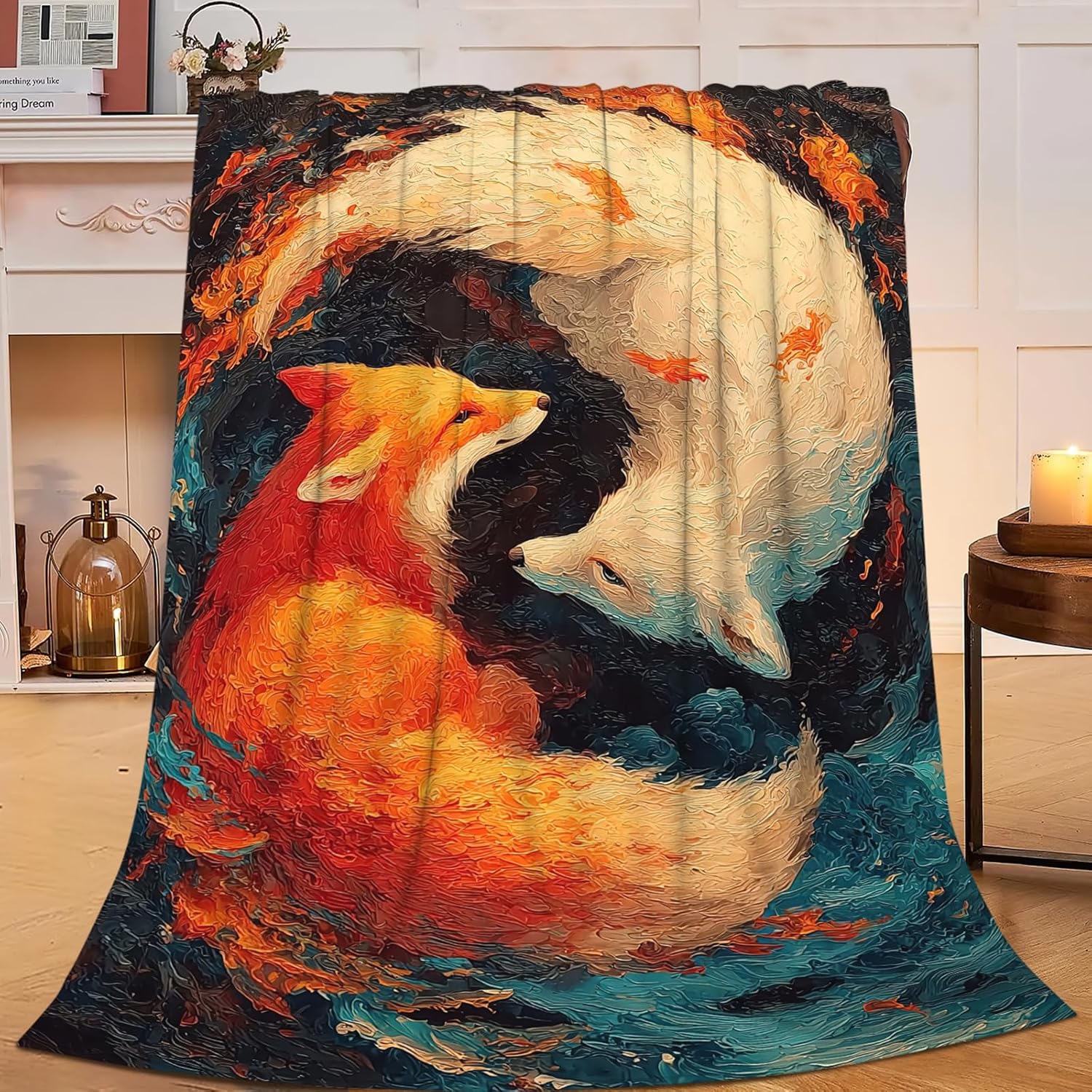 Fox Throw Blanket Orange and White Fox Stuff Gifts for Kids Girls Boys Adults Women Men Soft Cozy Warm Plush Fluffy Fuzzy Fleece Blanket Decor 50''X60''