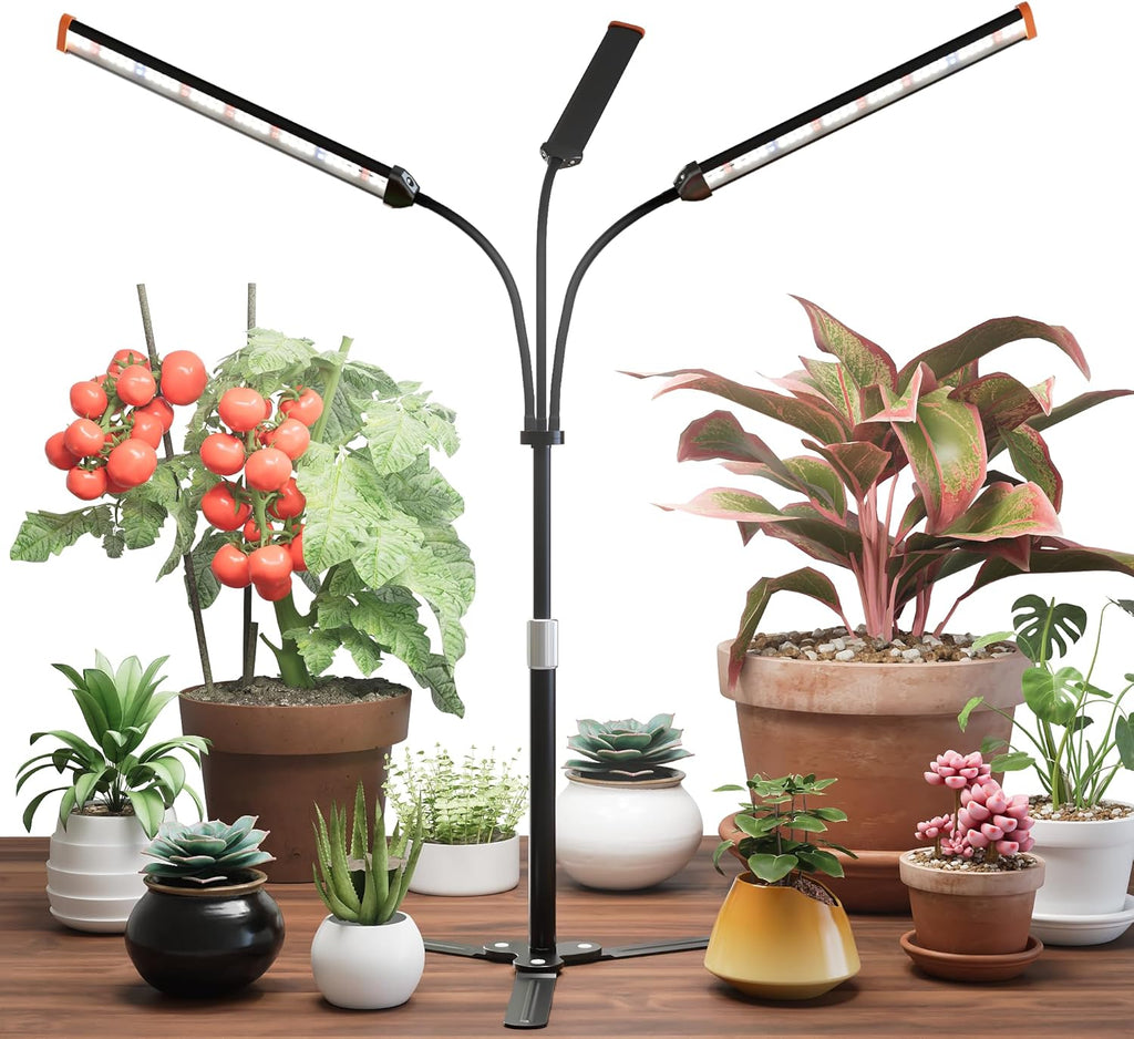 GooingTop Grow Light for Indoor Plants,5000K Full Spectrum Growing Plant Lamp with White Red Blue LED for Pots Succulents Seed Starting,Height Adjustable 10-32'' with Optional Dimming & Timer