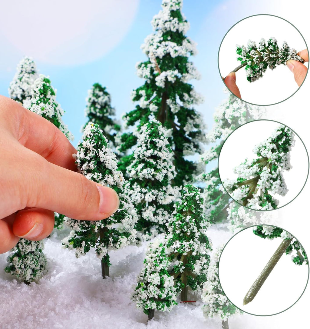 Skylety 35 Pieces Model Trees 1.2-6.3 Inch Mixed Miniature Trees Diorama Supplies Fake Plants Train Scenery Landscape Christmas Village Architecture DIY Crafts(Green,Snowy Cedar)