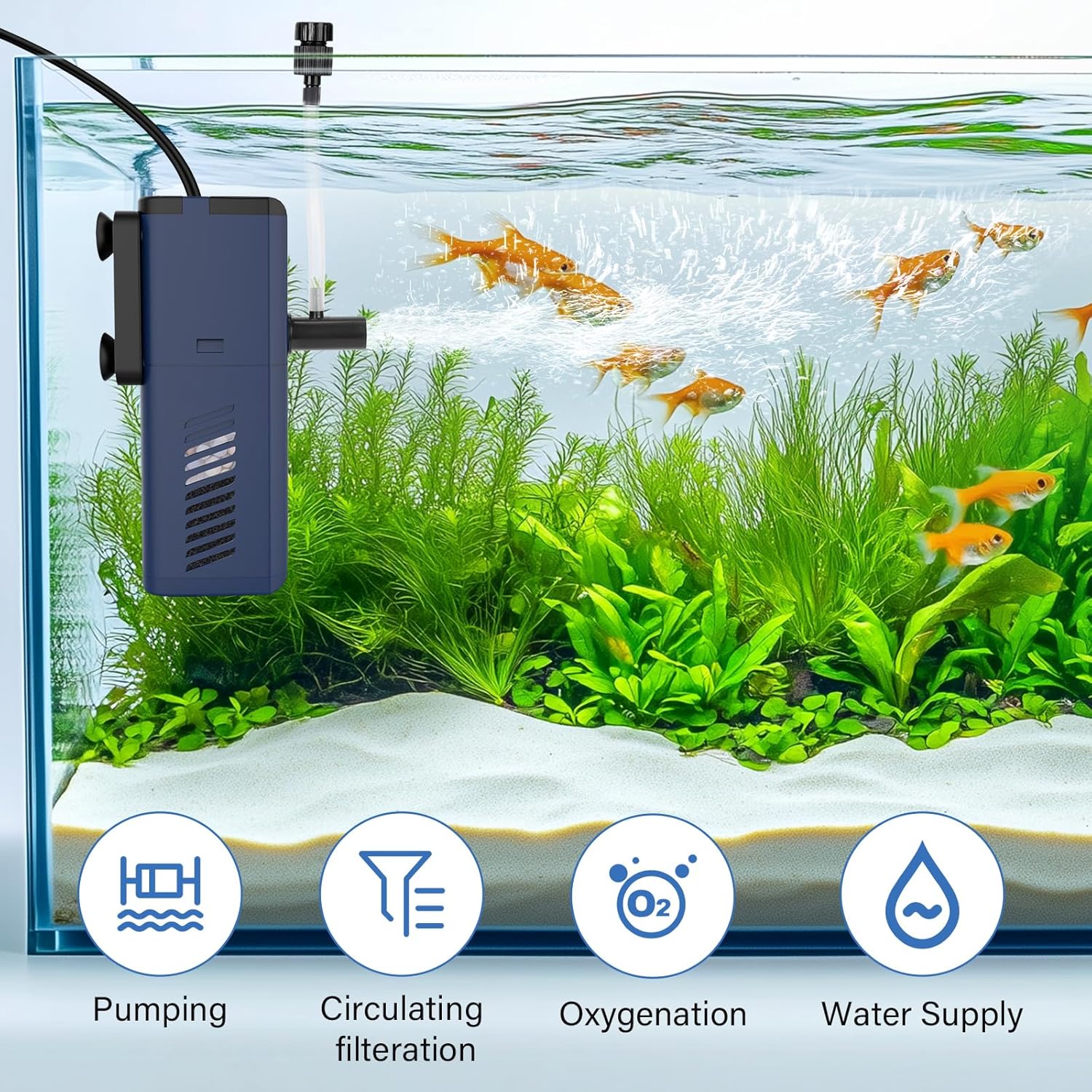 Aquarium Internal Filter, 135GPH Multi-Layer Filtration Submersible Fish Tank Filter with Aeration & Rainfall, Oxygenation Circulation Adjustable Silent Airflow Sponge Filter for 25-100 Gal Tanks