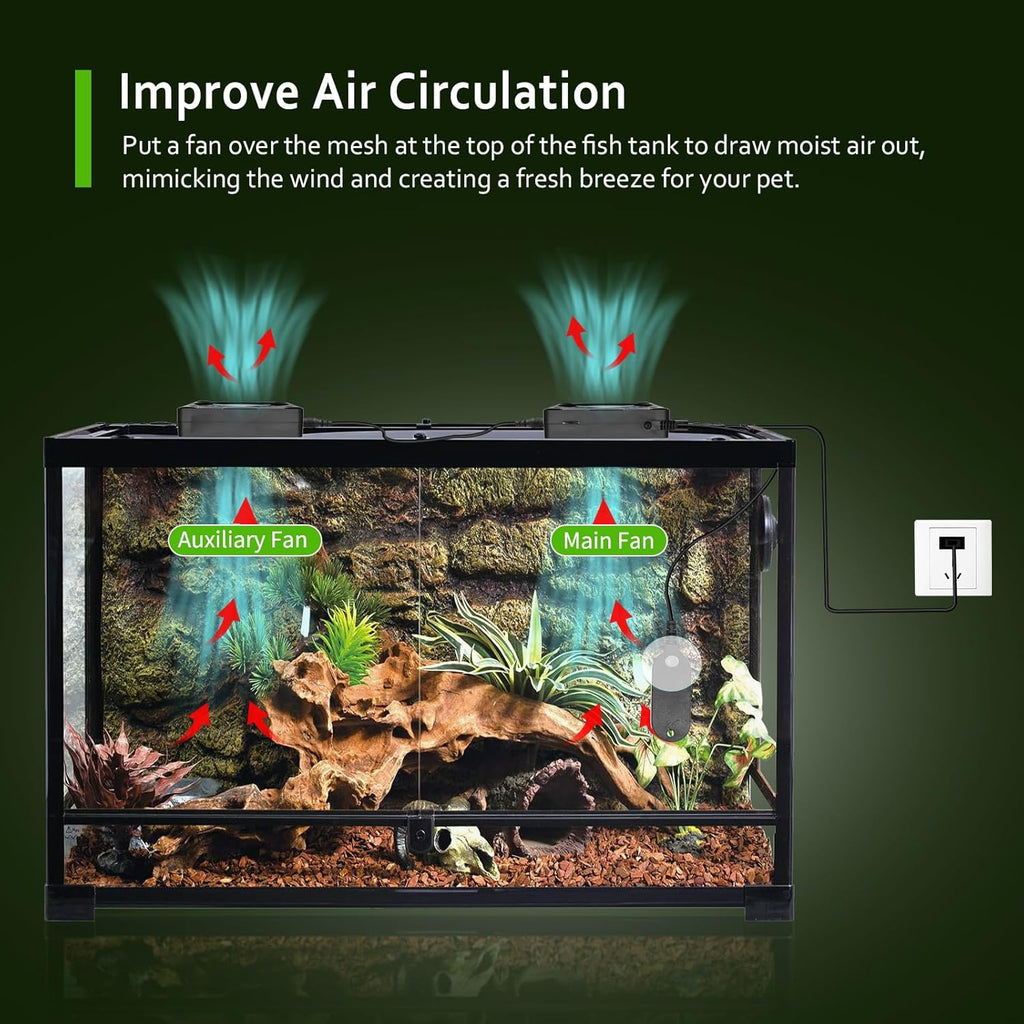 2 PCS Reptile Fans with Thermo-hygrometer | Real-Time Humidity Control Fan Dehumidifier for Enclosures, Aquariums & Terrariums