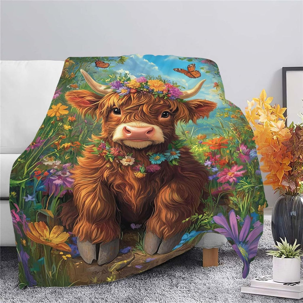 Highland Cow Throw Blanket Highland Cattle Stuff Gifts for Kids Girls Boys Adults Women Man Soft Cozy Warm Plush Fluffy Fuzzy Fleece Blanket Decor 60''X80''
