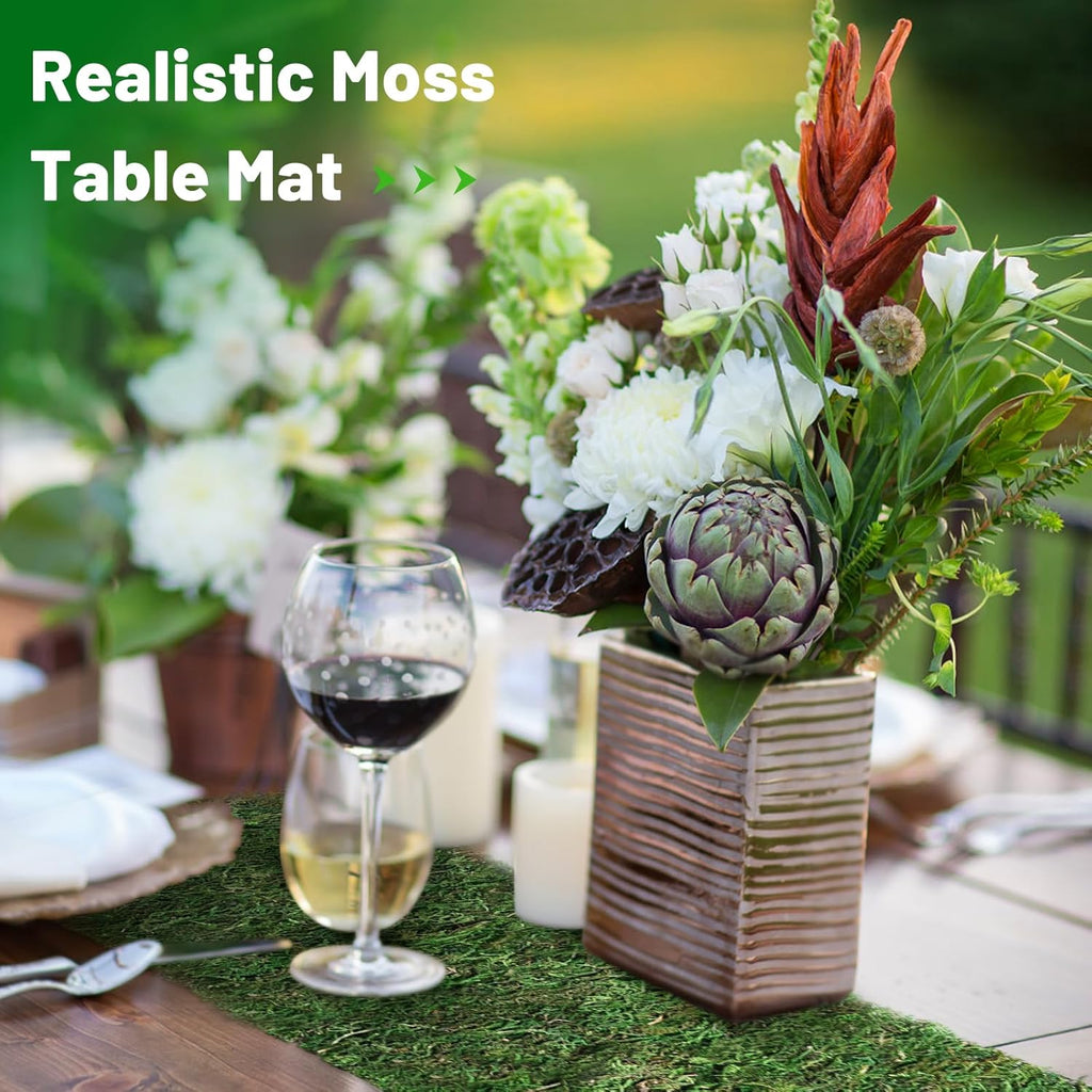 40'' x 6'' Moss Roll, Dried Moss Table Runner Green Moss Sheet for Crafts Preserved Moss Mat for Table Decoration Fairy Wedding Party Woodland Garden Decor