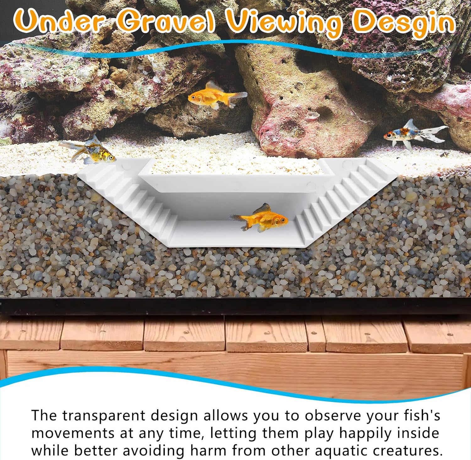Aquarium Underground Tunnel Small Fish Cave Hideout with 2 Entrances Under Gravel Viewing Shrimp Tunnel Plastic Fish Tank Decoration (White)