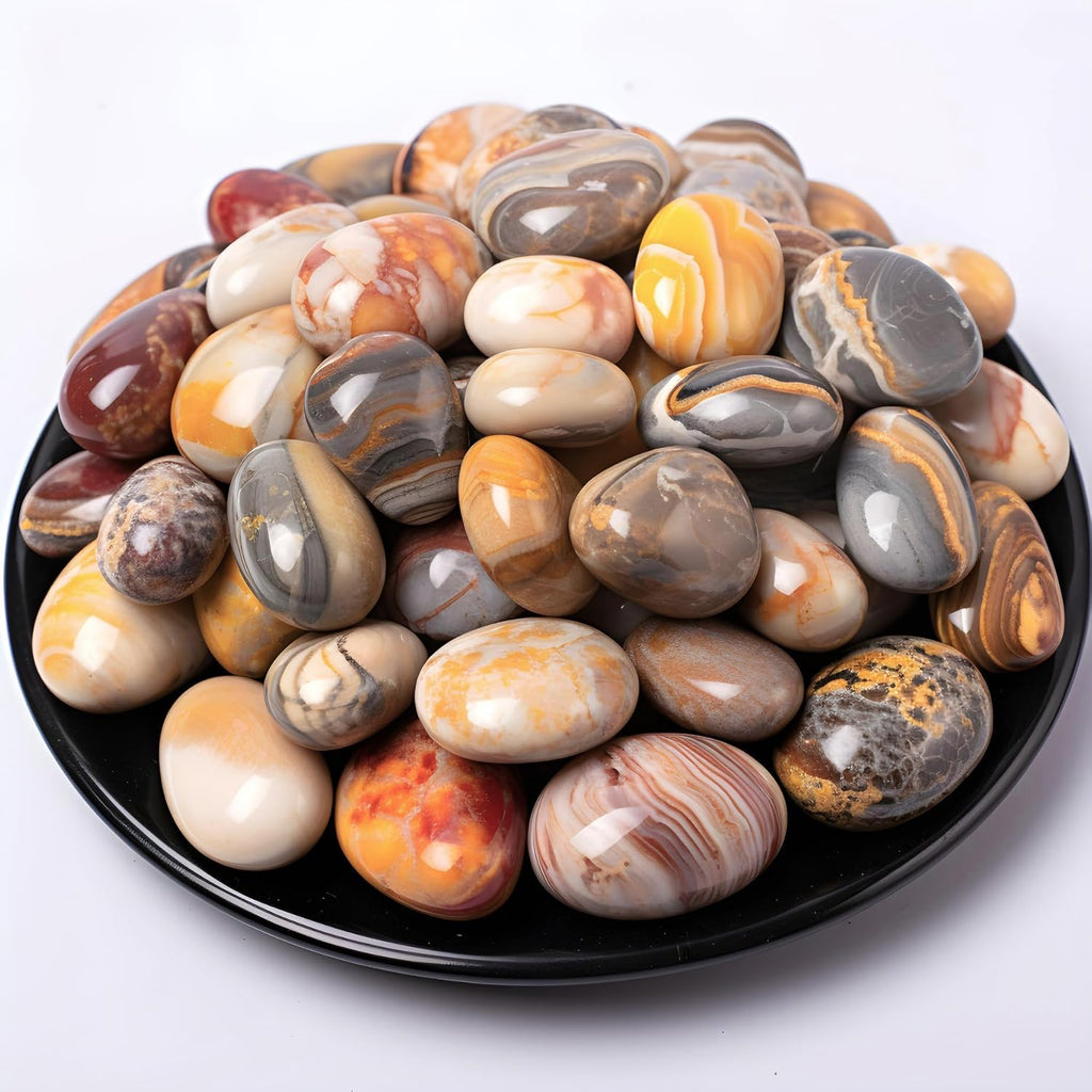 Polished Crazy Lace Agate Crystal Stone Set - 72 Pcs, 0.5" 10 oz Handpicked Natural Tumbled Gemstones Rocks, Pebbles for Reiki, Chakra, Healing, Home Decor