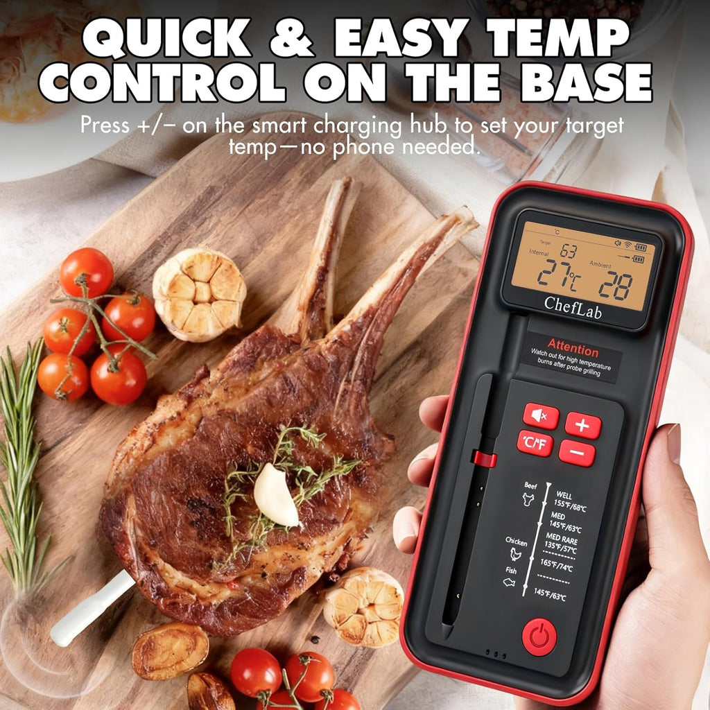 AI Digital Meat Thermometer, 500 ft Long Range Bluetooth Grill Thermometer for Smoker, Oven, BBQ, Digital Food Thermometer for Kitchen Cooking (Single Probe)