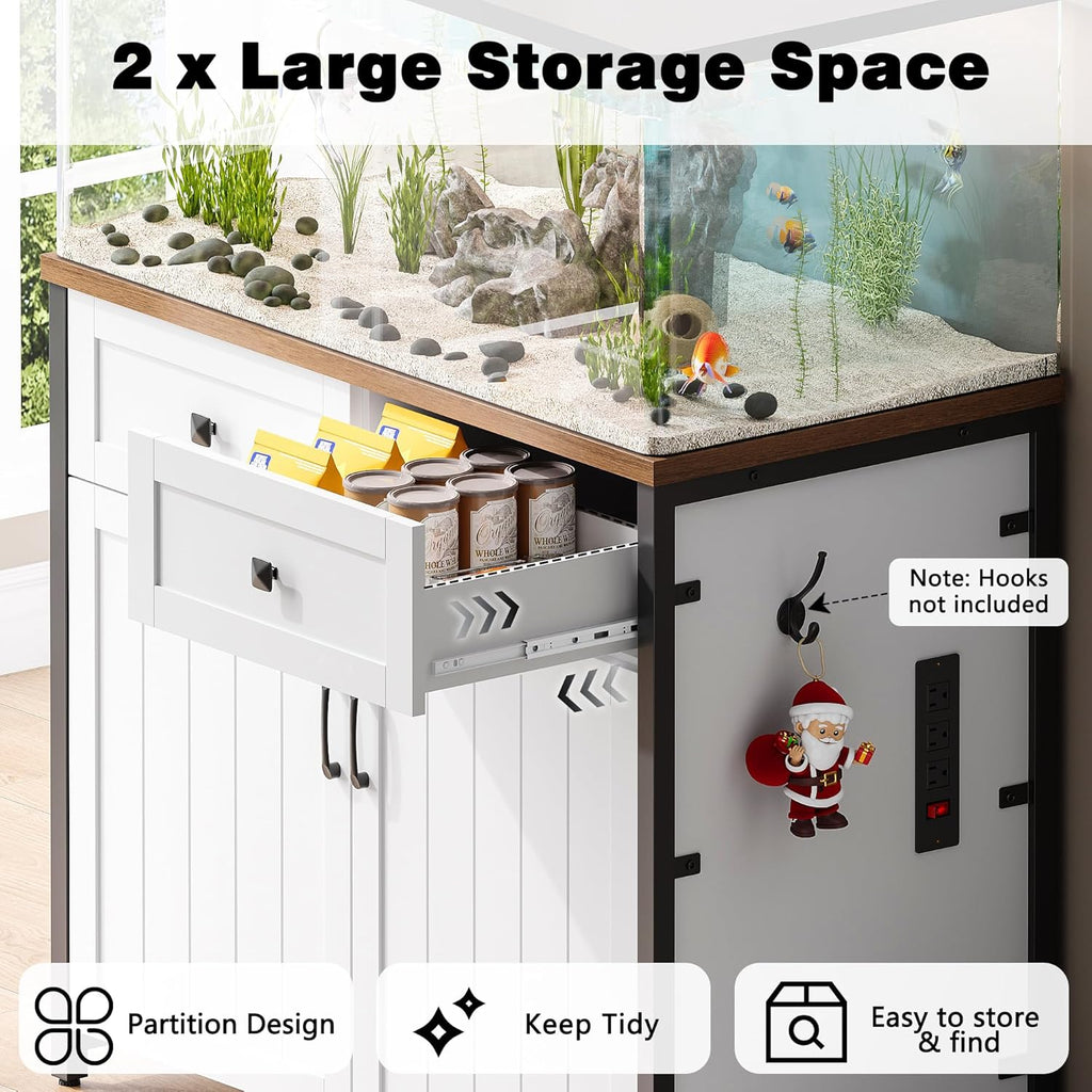 Pipleo 40-50 Gallon Aquarium Stand with Power Outlets, Cabinet for Fish Tank Accessories Storage, Heavy Duty Metal Fish Tank Stand Suitable for Turtle Tank, Reptile Terrarium, 660LBS Capacity, White
