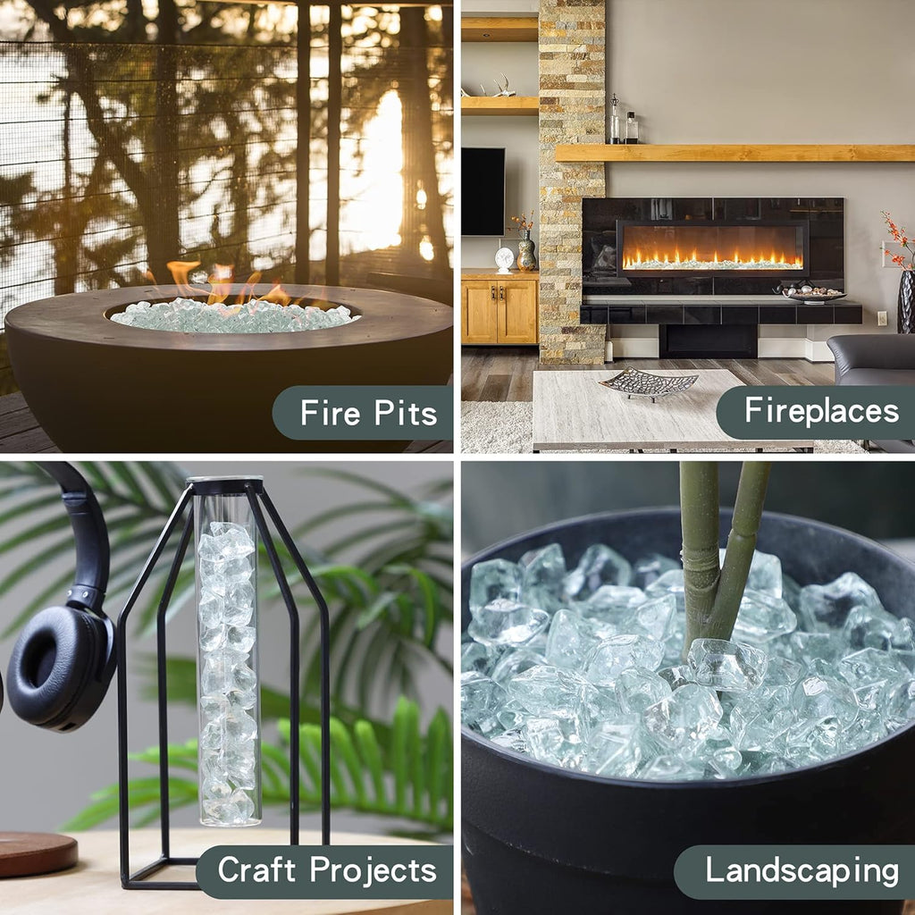 Onlyfire 1/2-Inch Polygon Fire Glass, 10 Pound Pack Glass Rock for Fireplace Fire Pit & Lanscaping, High Luster Crystal
