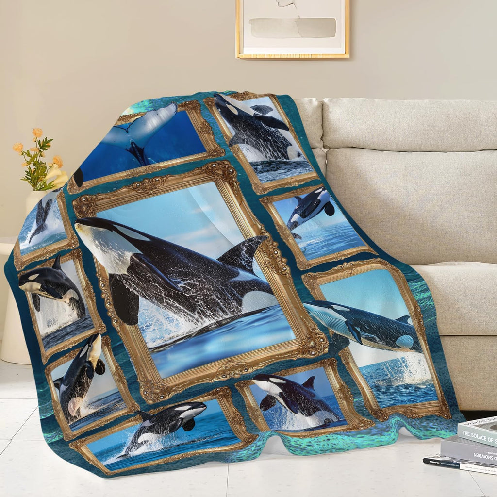 Orca Blanket Ocean Whale Throw Blanket Gifts for Girls Women Kids Boys Adults Men Super Soft Cozy Plush Fluffy Fuzzy Fleece Blanket Home Decor 40''X50''