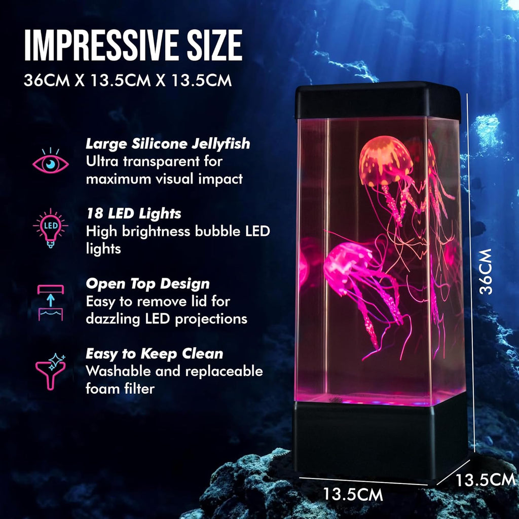 JINX LUMINOUS JELLYFISH Premium Large Lamp – 14" LED Aquarium Mood Light with Realistic Floating Jellyfish – USB Powered Lava Lamp Alternative with Color-Changing Ocean Lighting