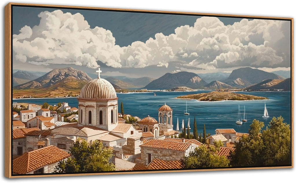 YDYSUNE Coastal Wall Art - Framed Ocean Wall Decor for Living Room Decoration, Retro Mediterranean Large Canvas Wall Art for Bedroom,Office artwork Coast Decor Picture Size 20x40 Inches
