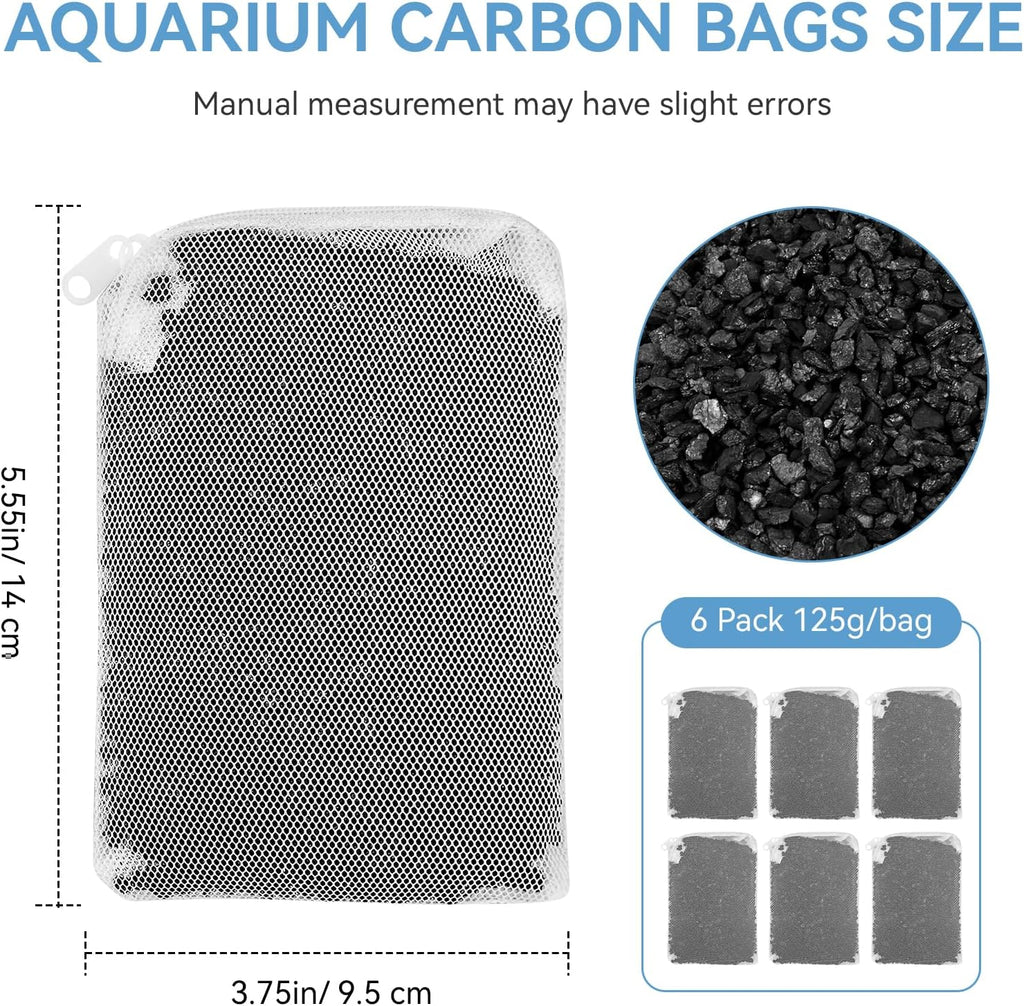 6 Pack Aquarium Activated Carbon Bags, Chemical Aquarium Filter Media, Activated Charcoal Fit for Marineland All C-Series and Magniflow Canister Filters, Rite-Size S, T and X, Fish Tank Carbon Filte
