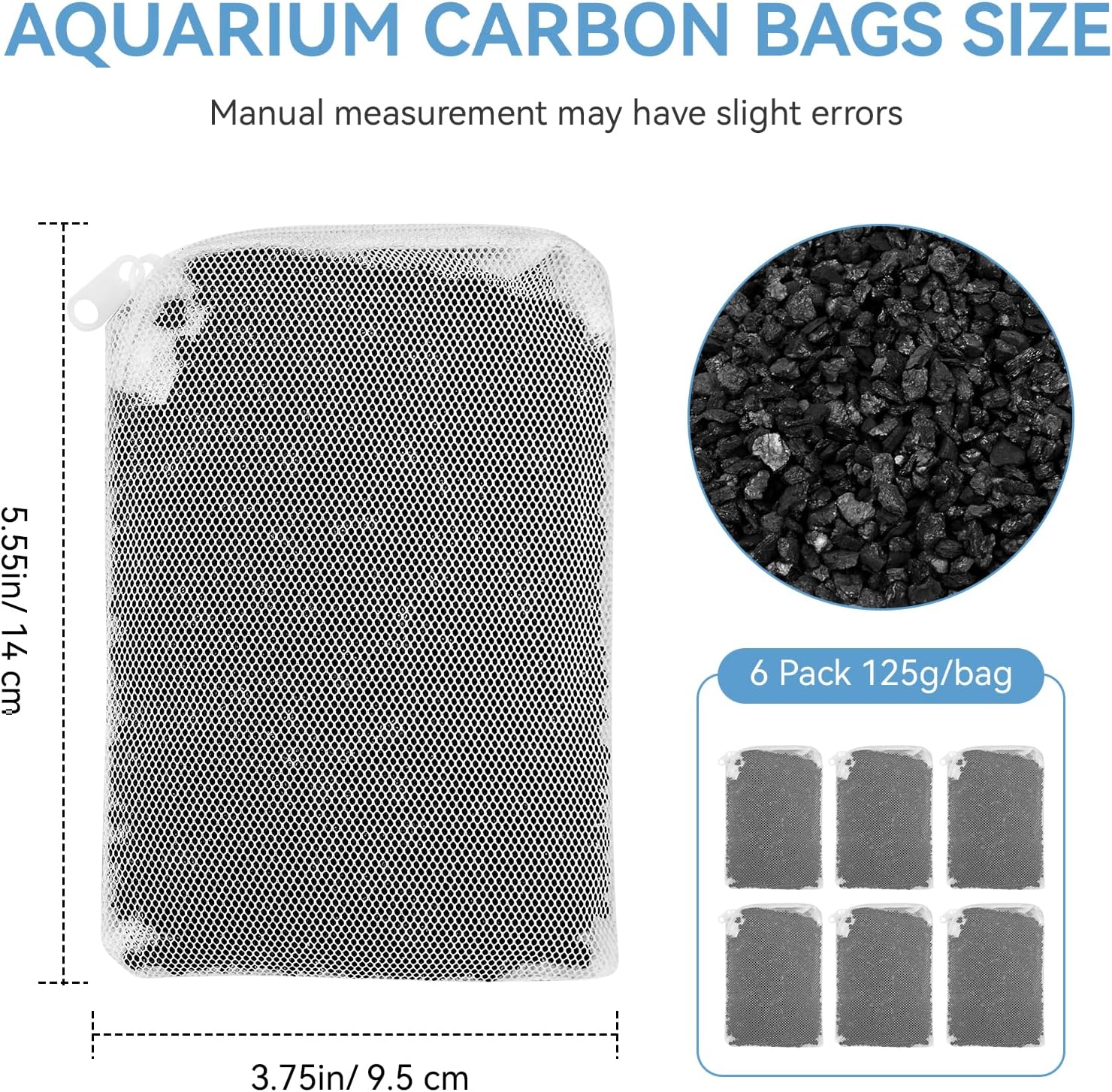 6 Pack Aquarium Activated Carbon Bags, Chemical Aquarium Filter Media, Activated Charcoal Fit for Marineland All C-Series and Magniflow Canister Filters, Rite-Size S, T and X, Fish Tank Carbon Filte