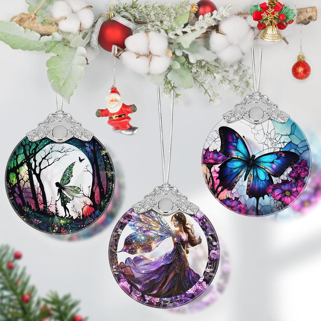 Stained Glass Ornament - Fairy Christmas Decor for Tree, Gift Exchange Ideas