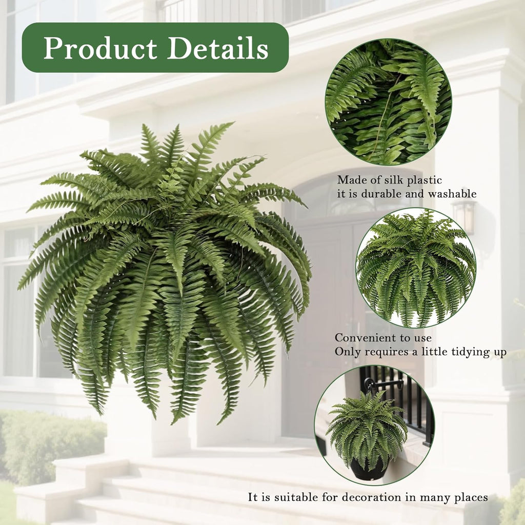 48IN Artificial Hanging Ferns,Large Boston Fake Ferns 80 Branches,Artificial Silk Green Plant for Outdoor Home Garden Porch Decor(Pack of 1)