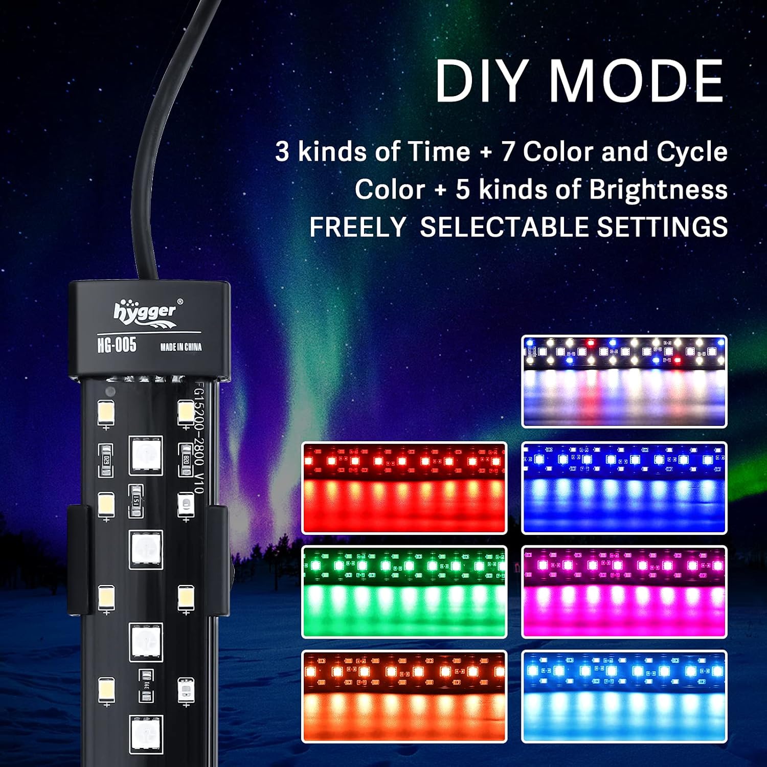 hygger 24/7 Mode Submersible Aquarium LED Light, Full Spectrum Hidden Fish Tank Light with 3 Rows Beads 7 Colors Auto On Off Sunrise-Daylight-Moonlight, Adjustable Timer Brightness (23.6in 14W)
