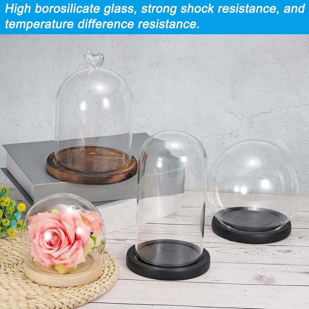 PATIKIL 6.3"x3.9" Clear Cloche Glass Dome, Glass Bell Jar Display Case Tabletop Centerpiece with Black Wooden Base for Christmas Home Decor